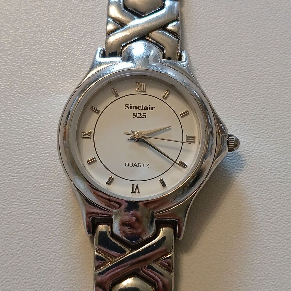 Vintage 90s Sinclair 925 Sterling Silver Women's Watch White Dial Japan Movement